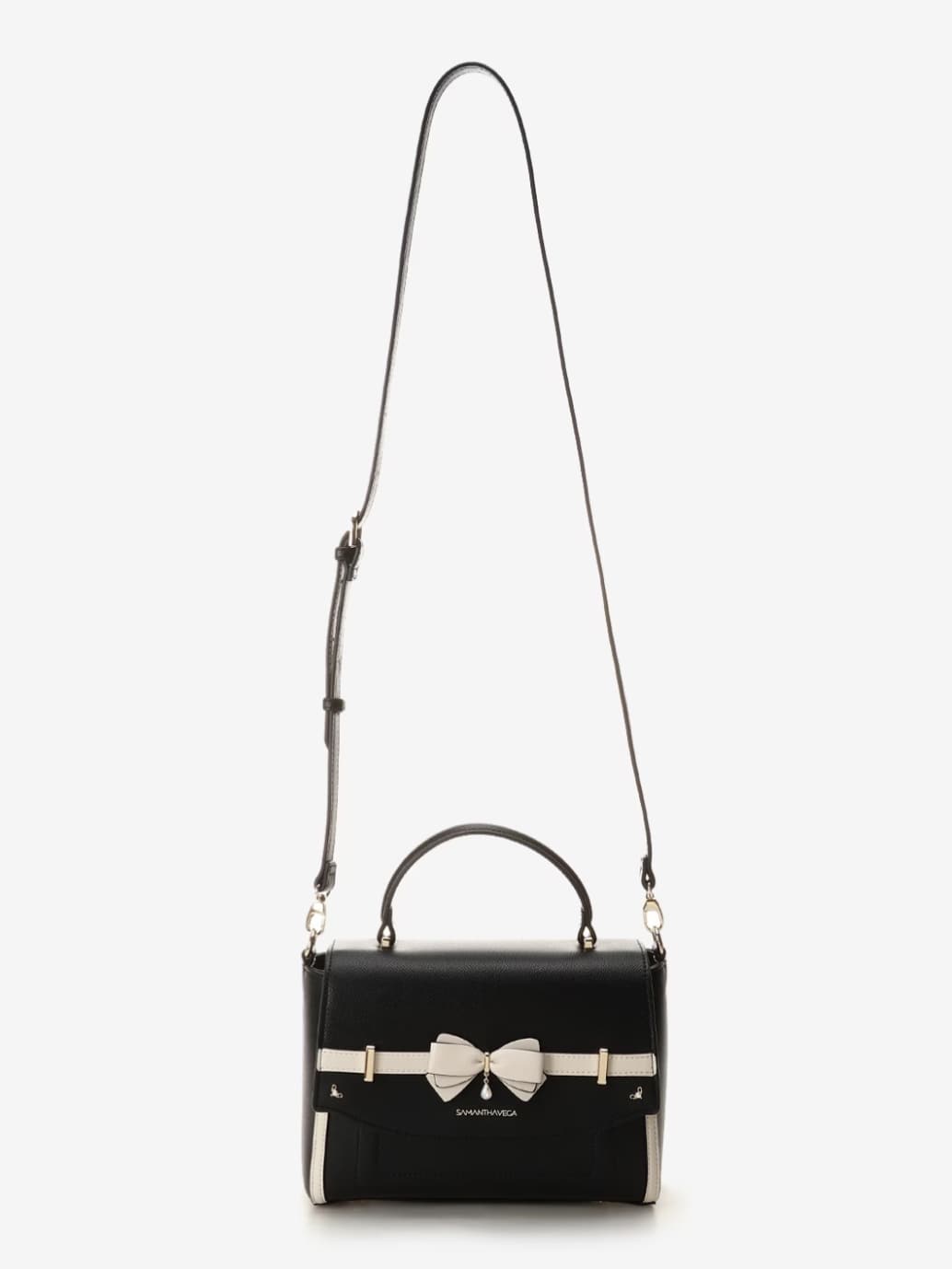 バイカラーアクセントリボンショルダーバッグ【ブラック】 ブラック