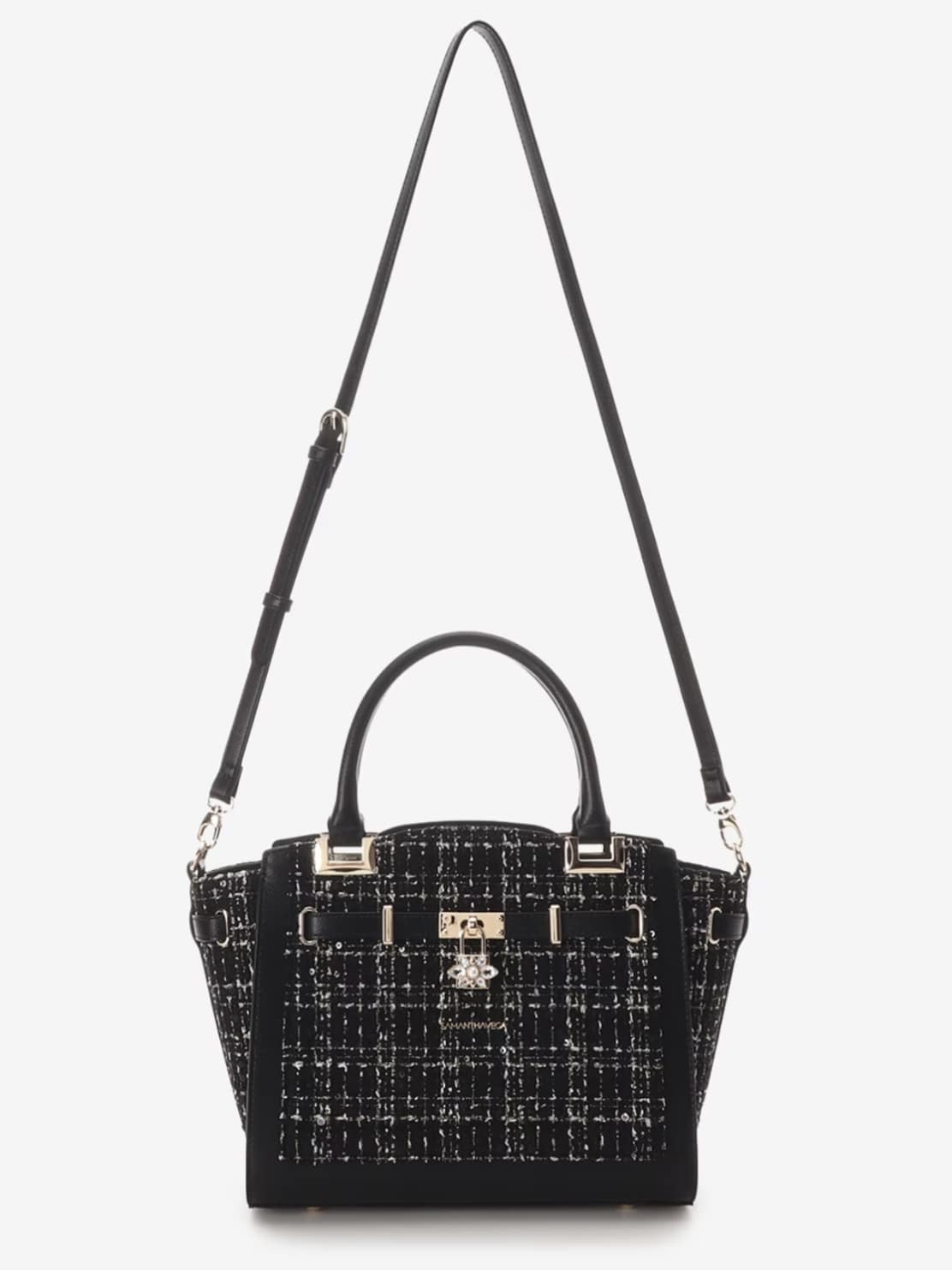 ツイードベルトビジューハンドバッグ【ブラック】 ブラック