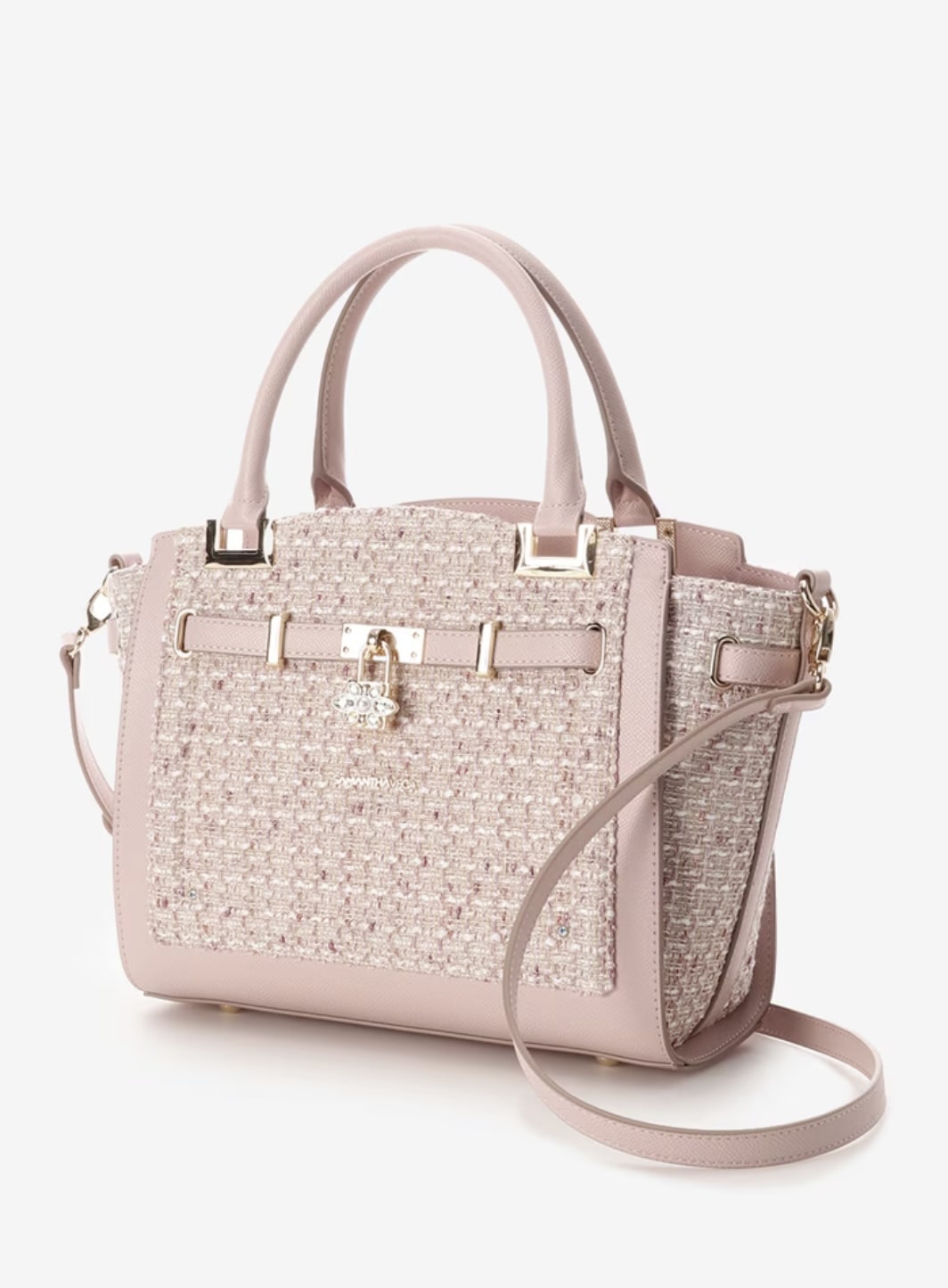 ツイードベルトビジューハンドバッグ【ピンクベージュ】 ピンクベージュ