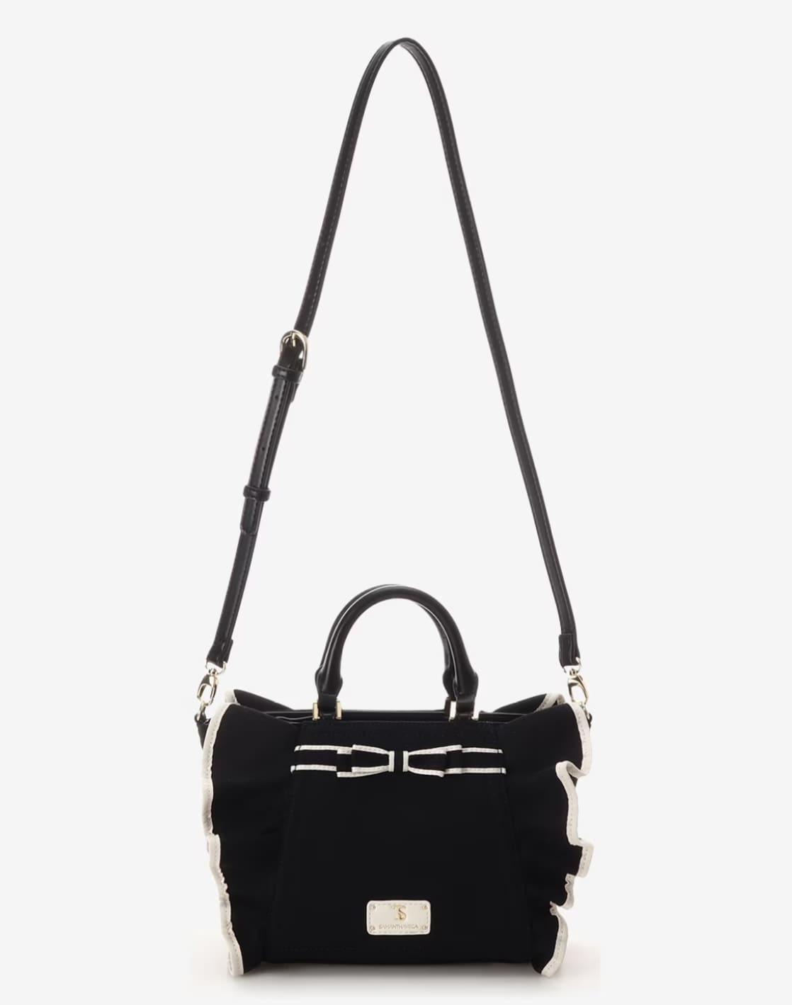 リボンフリルハンドバッグ（小）【ブラック】 ブラック