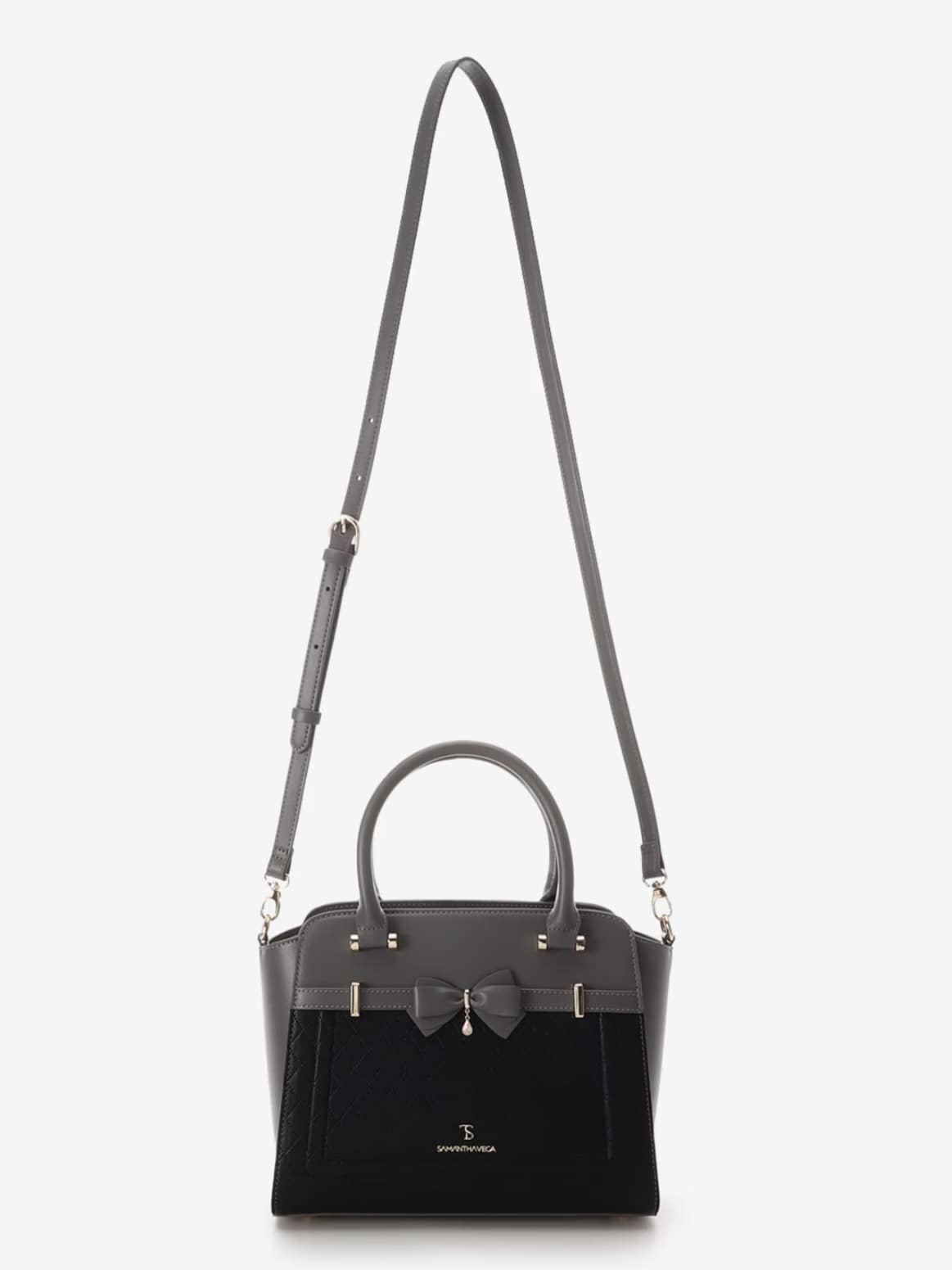 キルティングアクセントリボンハンドバッグ【ブラック】 ブラック