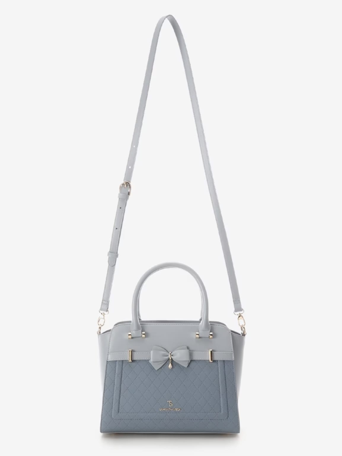 キルティングアクセントリボンハンドバッグ【ライトブルー】 ライトブルー