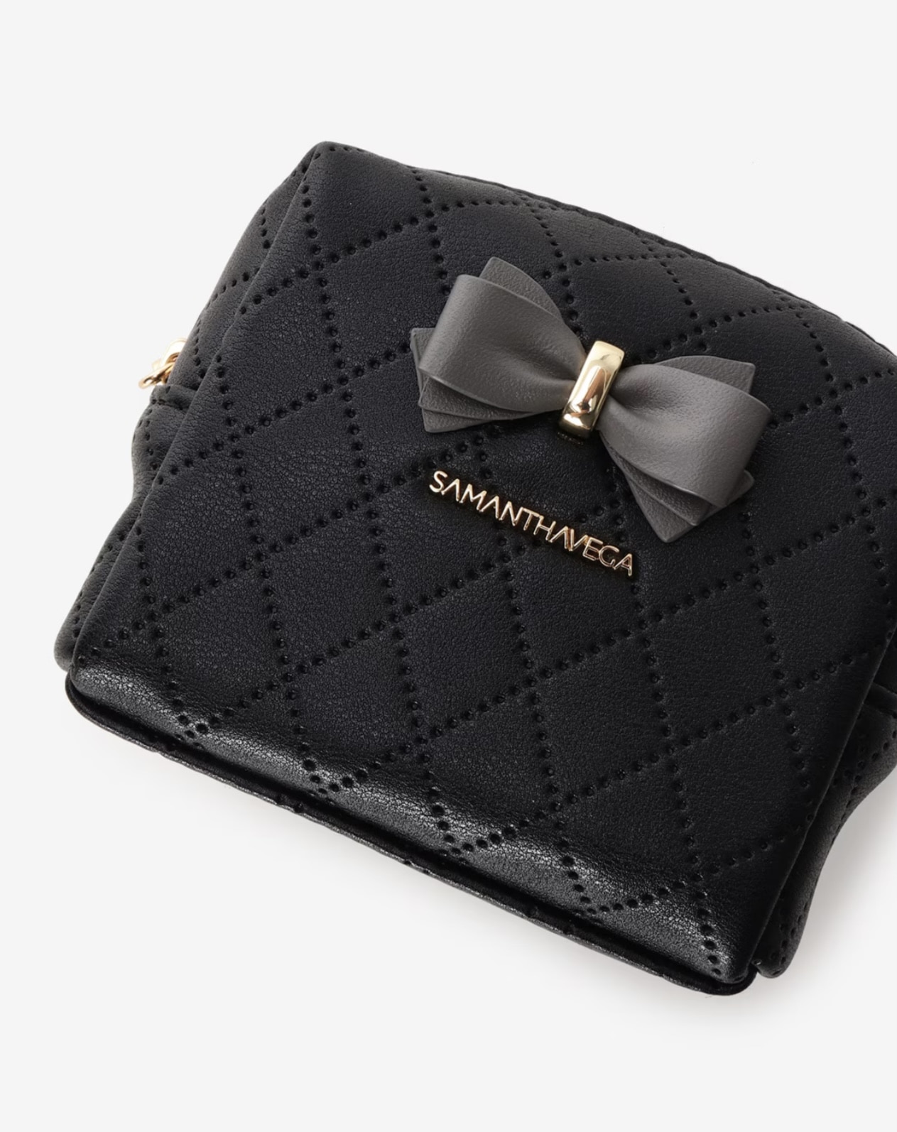 キルティングアクセントリボンミニポーチ【ブラック】 ブラック