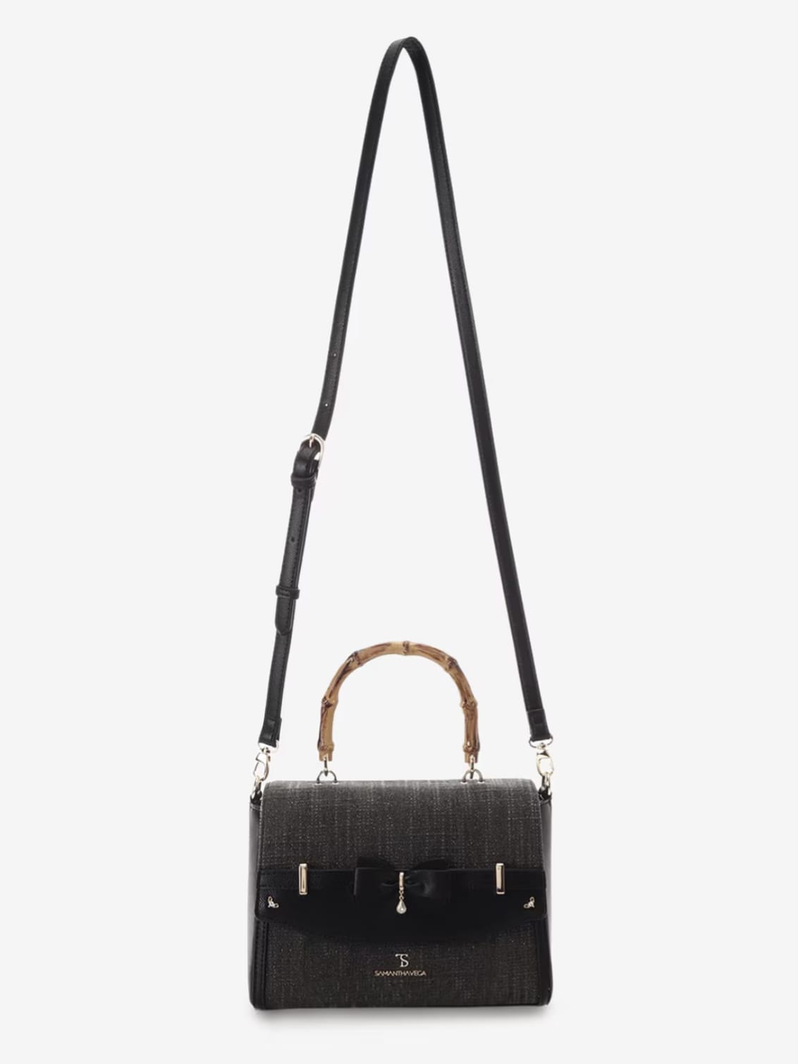 バンブーアクセントリボンショルダーバッグ【ブラック】 ブラック