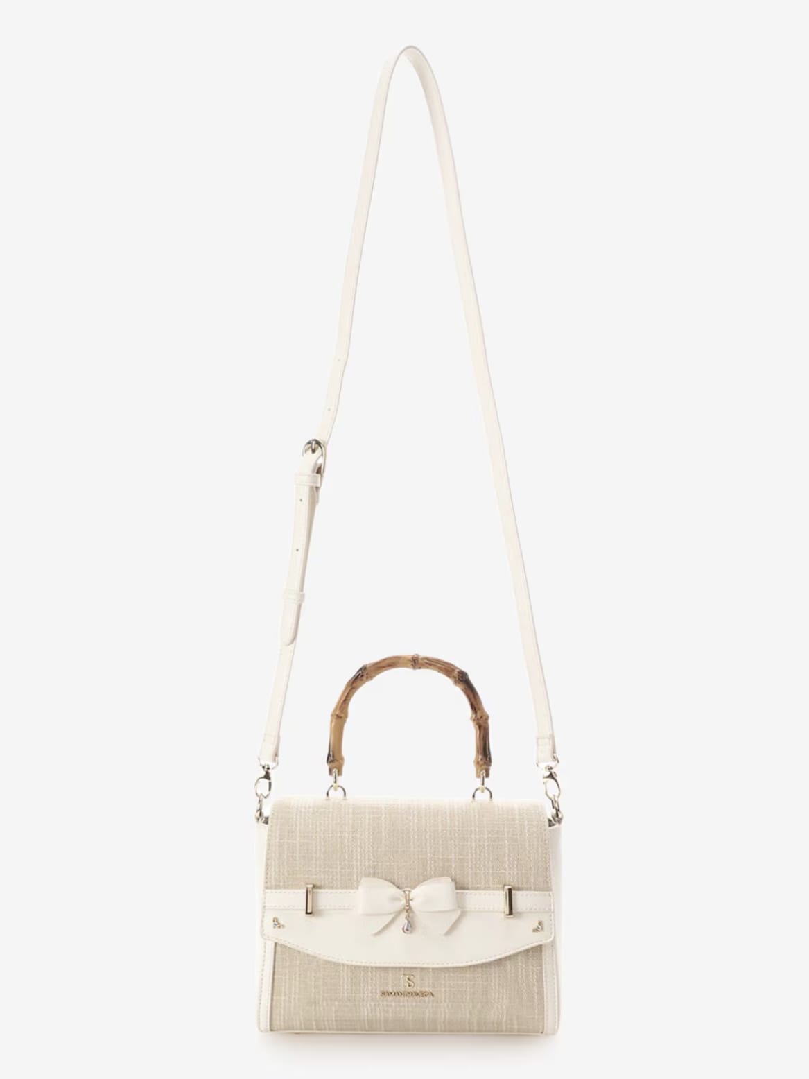 バンブーアクセントリボンショルダーバッグ【ホワイト】 ホワイト