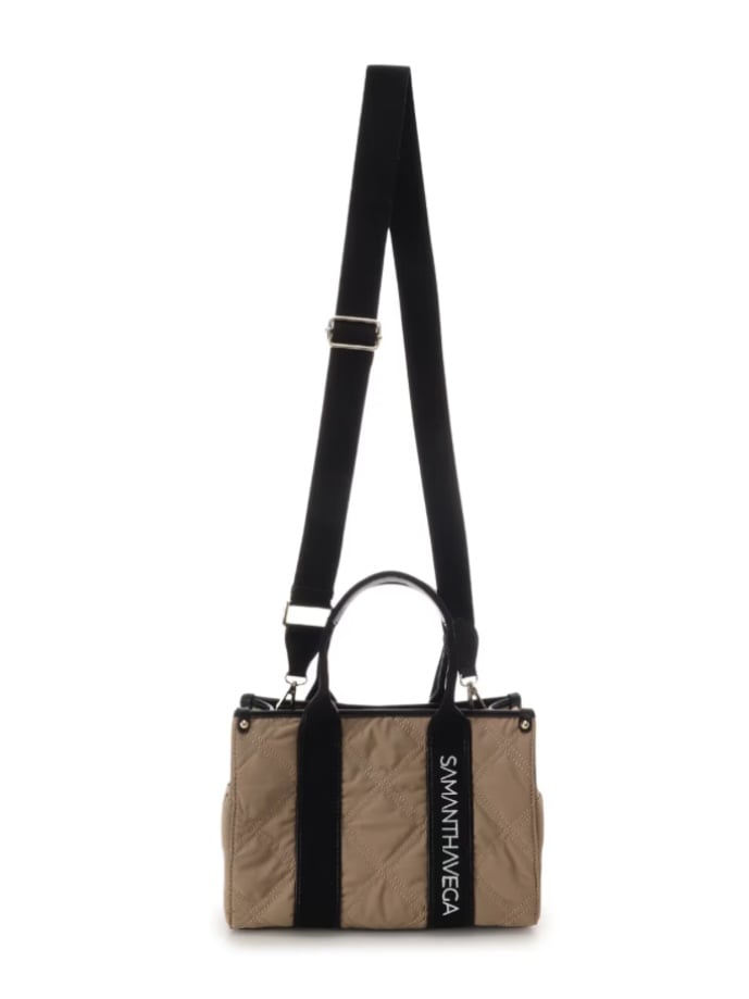 ロゴテープキルティングハンドバッグ（小）【ベージュ】 ベージュ