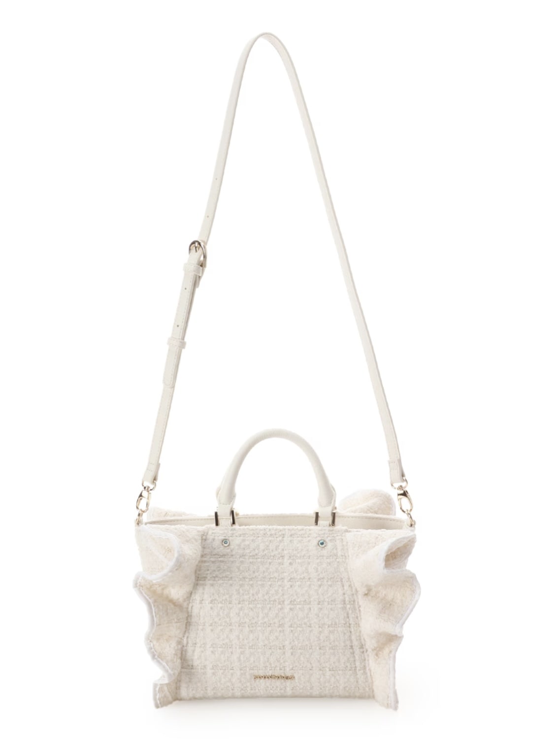 ツイードフリルハンドバッグ（小)【ホワイト】 ホワイト