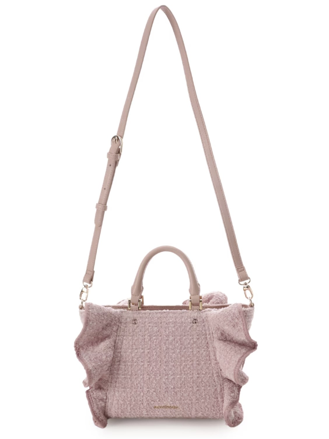 ツイードフリルハンドバッグ（小)【ピンク】 ピンク