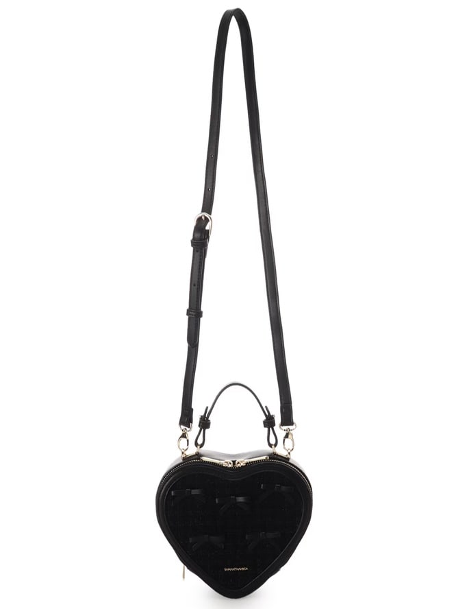 ツイードリボンハート型ショルダーバッグ【ブラック】 ブラック