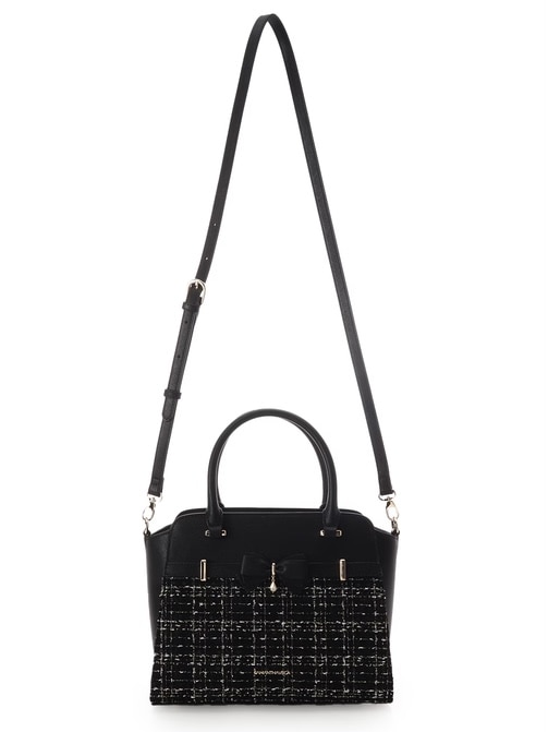 ツイードアクセントリボンハンドバッグ【ブラック】 ブラック