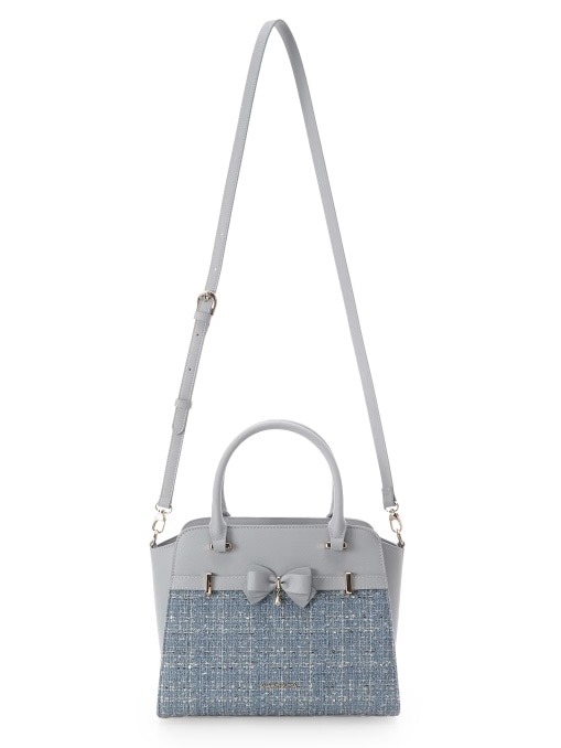 ツイードアクセントリボンハンドバッグ【ライトブルー】 ライトブルー