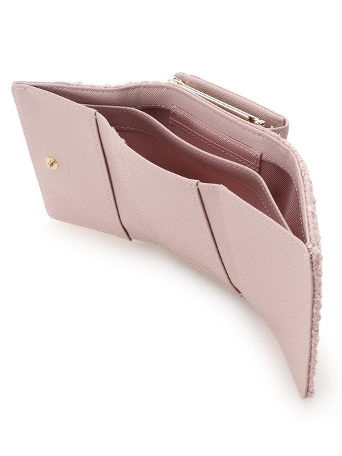 ツイードアクセントリボン折財布【ピンク】 ピンク