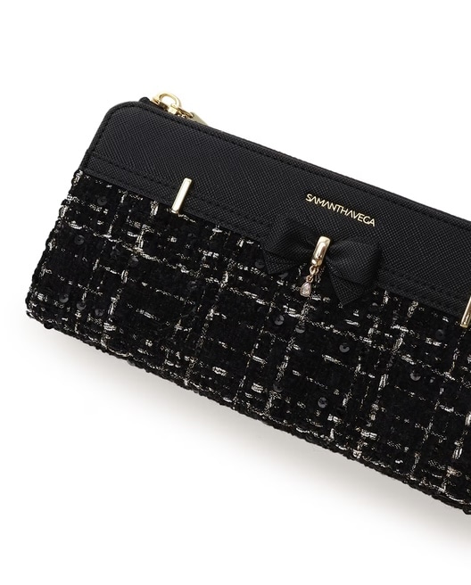 ツイードアクセントリボン長財布【ブラック】 ブラック