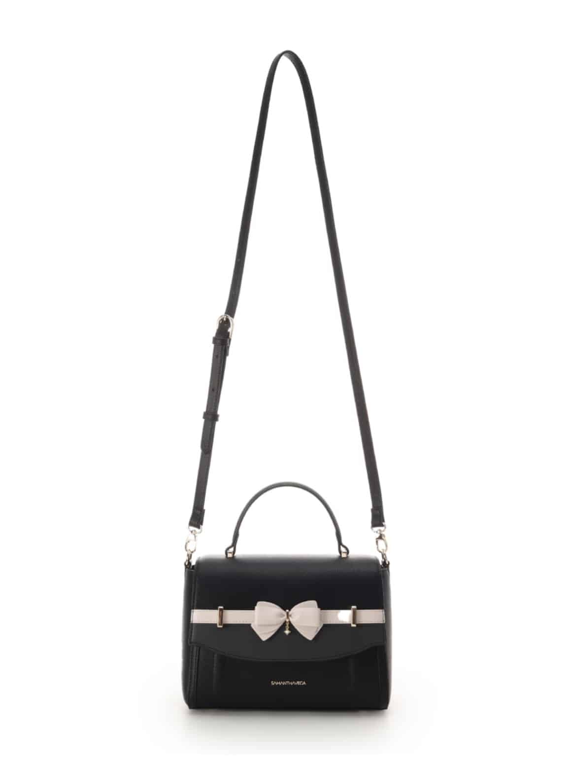バイカラーアクセントリボンショルダーバッグ【ブラック】 ブラック