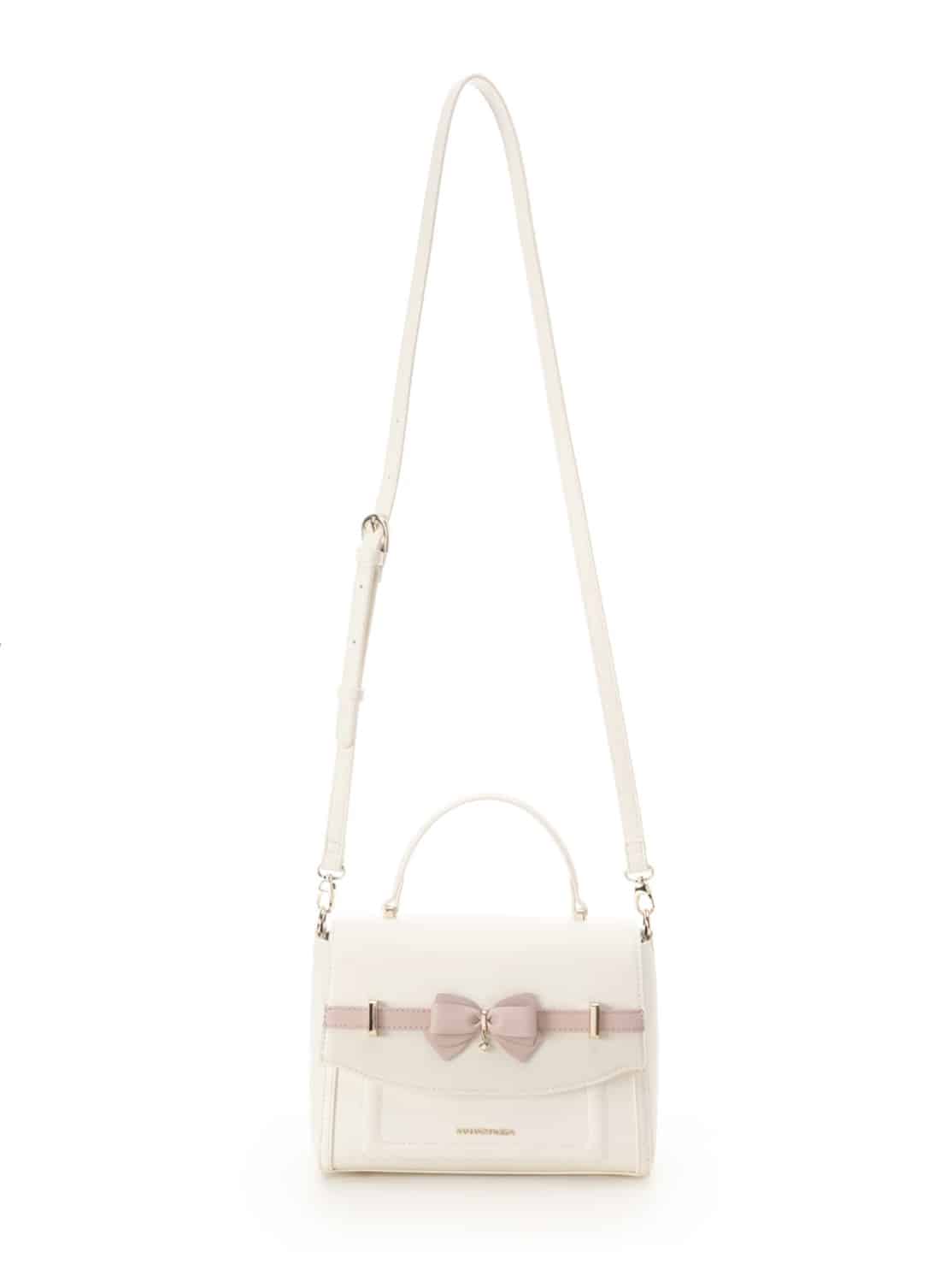 バイカラーアクセントリボンショルダーバッグ【ホワイト】 ホワイト
