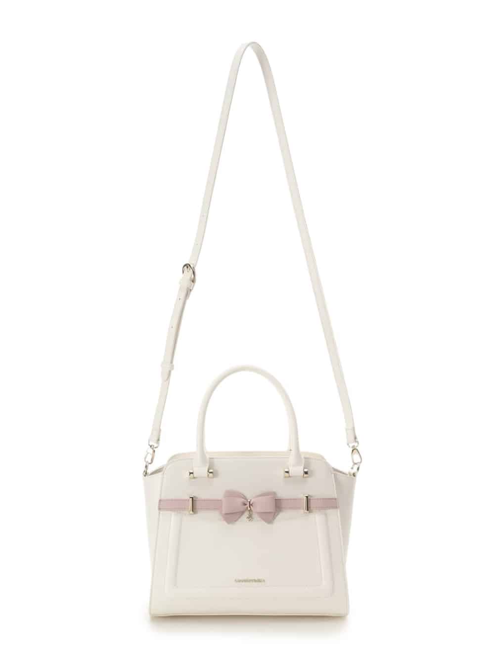 バイカラーアクセントリボンハンドバッグ【ホワイト】 ホワイト
