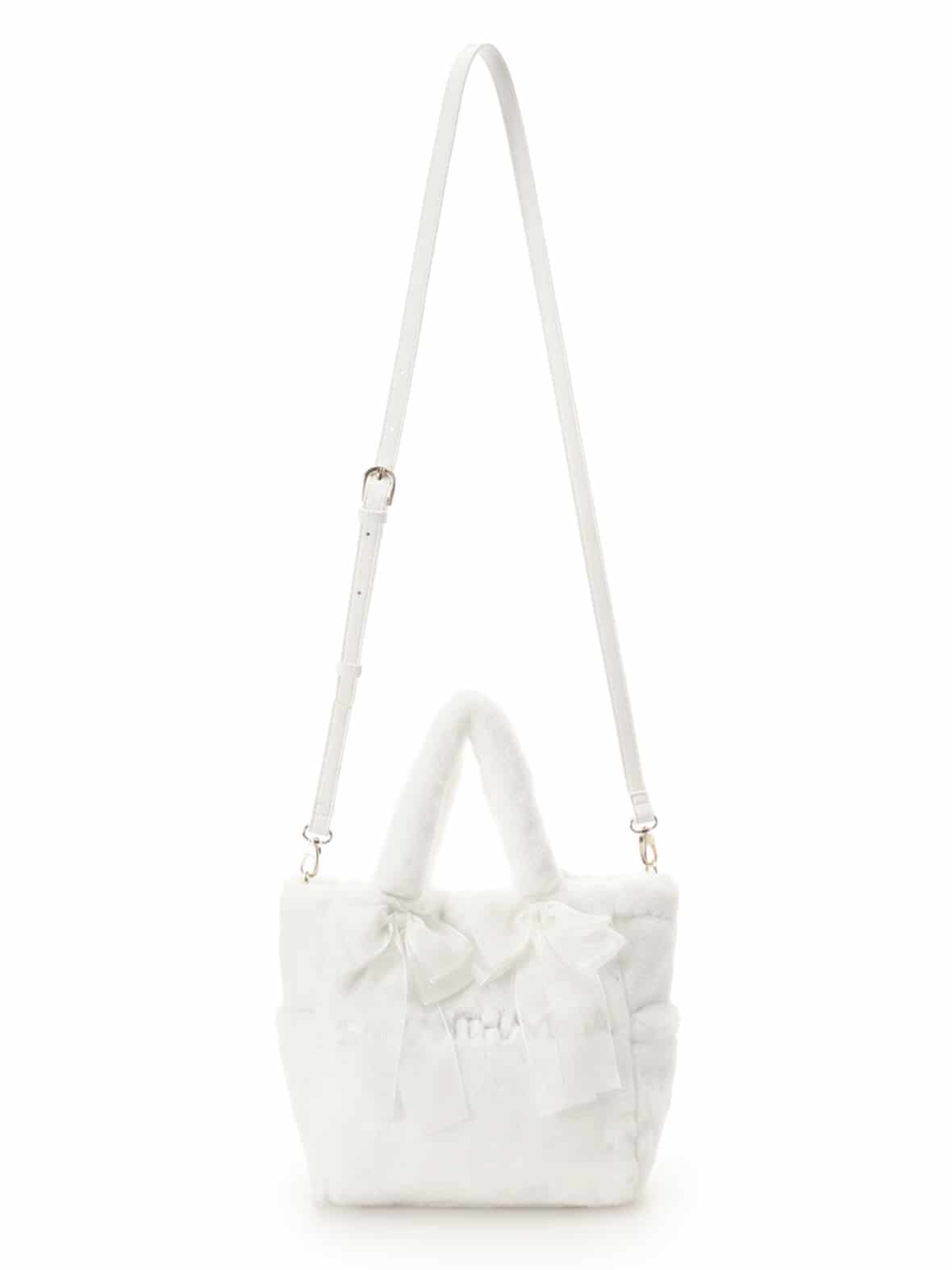 シフォンリボンファーハンドバッグ【ホワイト】(ホワイト
