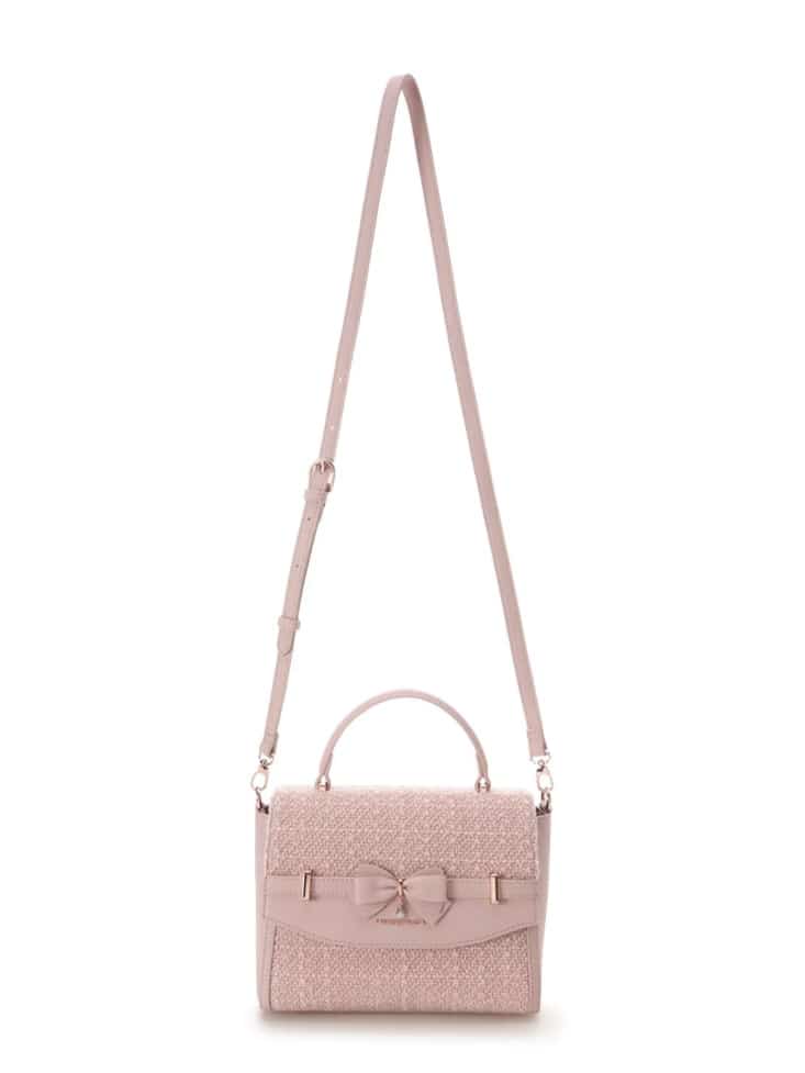 ラメツイードアクセントリボンショルダーバッグ【ピンク】 ピンク