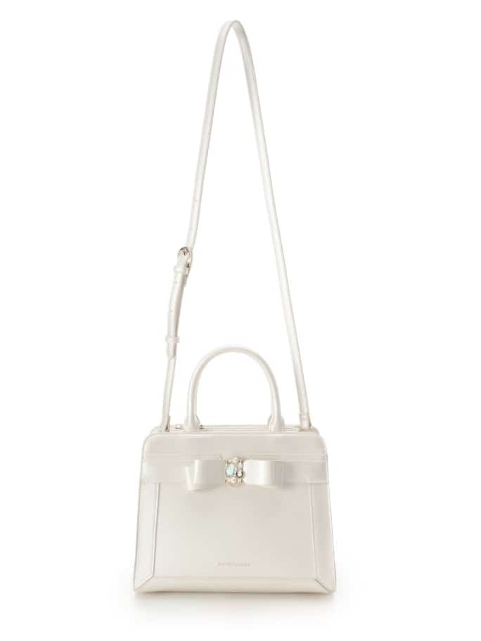 [Holiday Collection]パールカラージュエルリボンハンドバッグ【ホワイト】 ホワイト