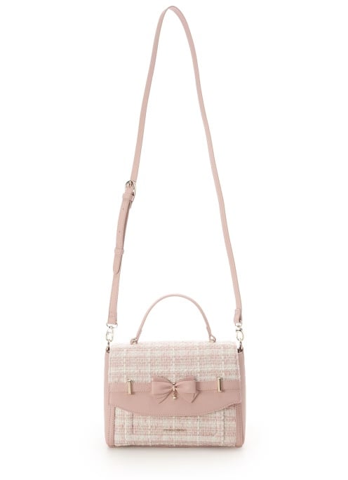新色ツイードアクセントリボンショルダーバッグ【ピンク】(ピンク