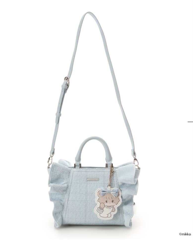 Lil ala mode×SAMANTHAVEGAコレクション ツイードフリルハンドバッグ【ラテ】 ライトブルー