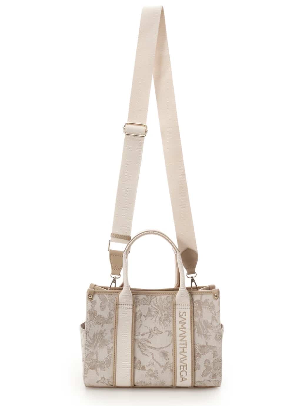 ロゴテープジャガード調トートバッグ（小）【ベージュ】 ベージュ