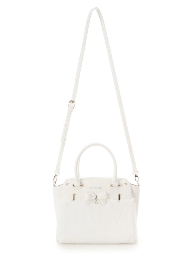 ファーアクセントリボンハンドバッグ【ホワイト】 ホワイト
