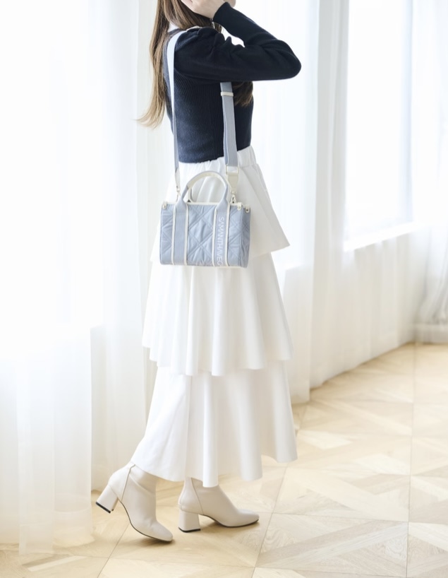 ロゴテープキルティングハンドバッグ（ミニ）【ダルブルー】 ダルブルー