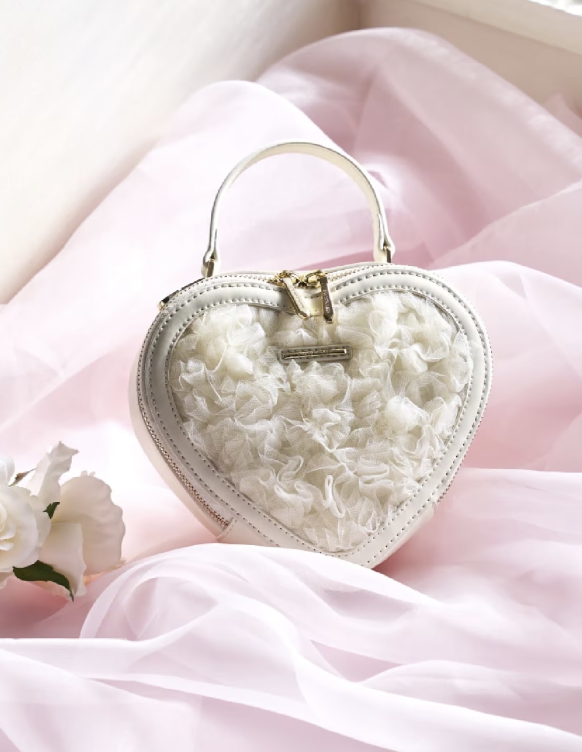 チュールハート型ショルダーバッグ【オフホワイト】 オフホワイト