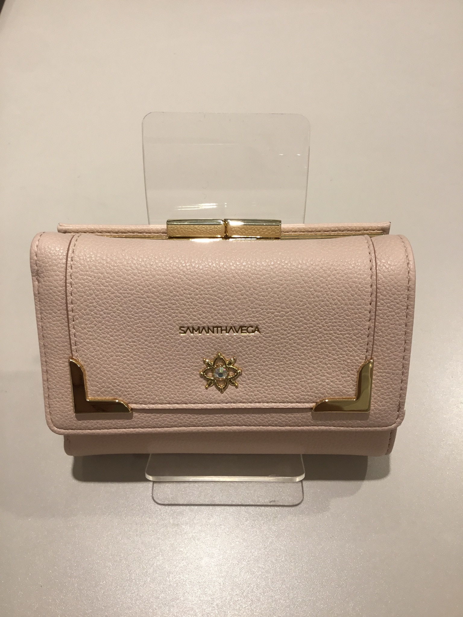 シンプルビジュー折財布 ピンクベージュ 0