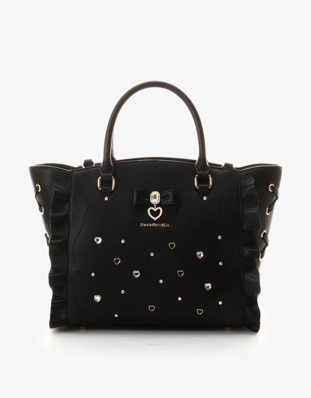 サイドレースアップリボンビジューフラッター　【ブラック】 ブラック