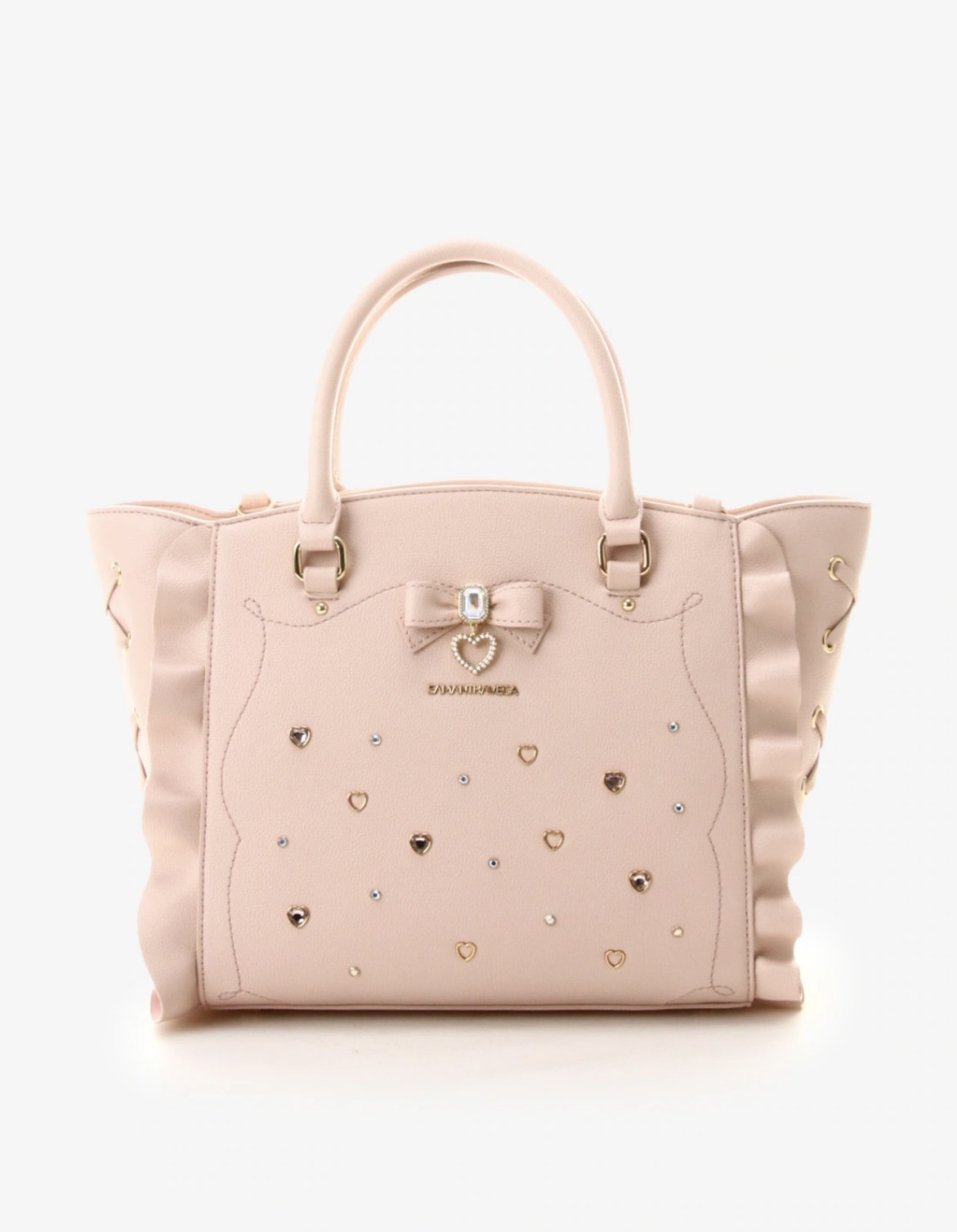 サイドレースアップリボンビジューフラッター　【ピンク】 ピンク