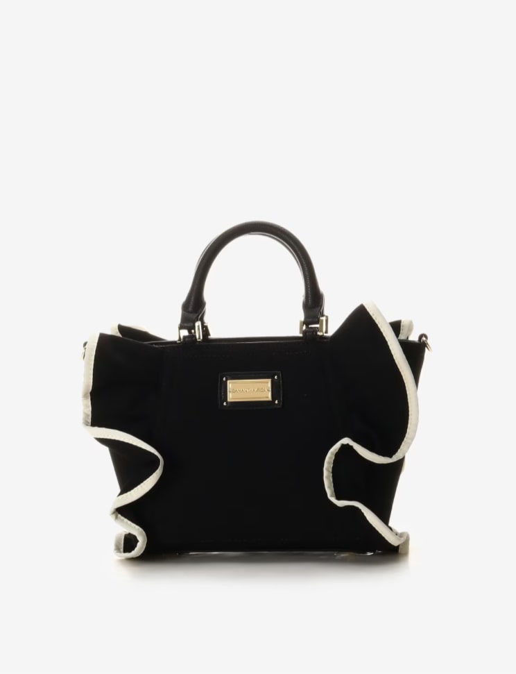 パイピングフリルハンドバッグ（小）【ブラック】 ブラック