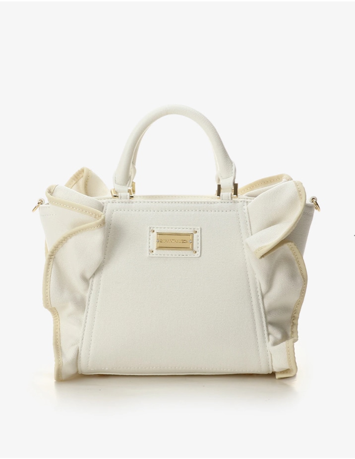 パイピングフリルハンドバッグ（小）【ホワイト】 ホワイト