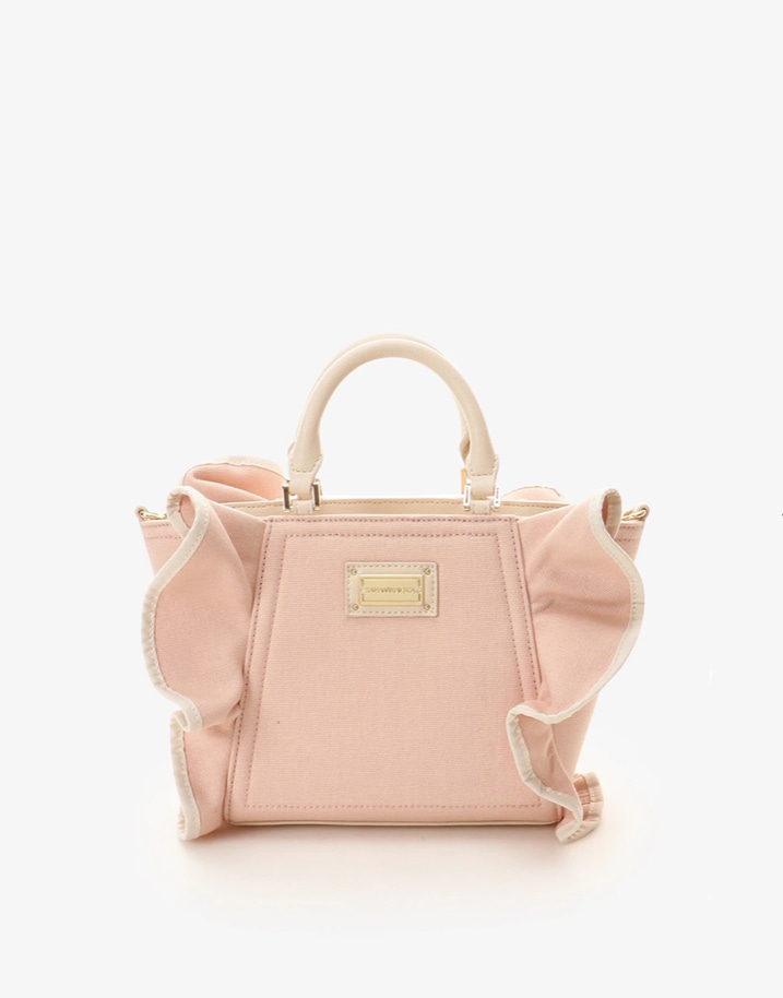 パイピングフリルハンドバッグ（小）【ベビーピンク】 ベビーピンク