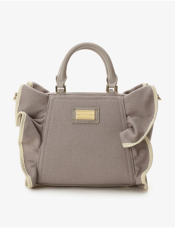 パイピングフリルハンドバッグ（小）【グレージュ】 グレージュ