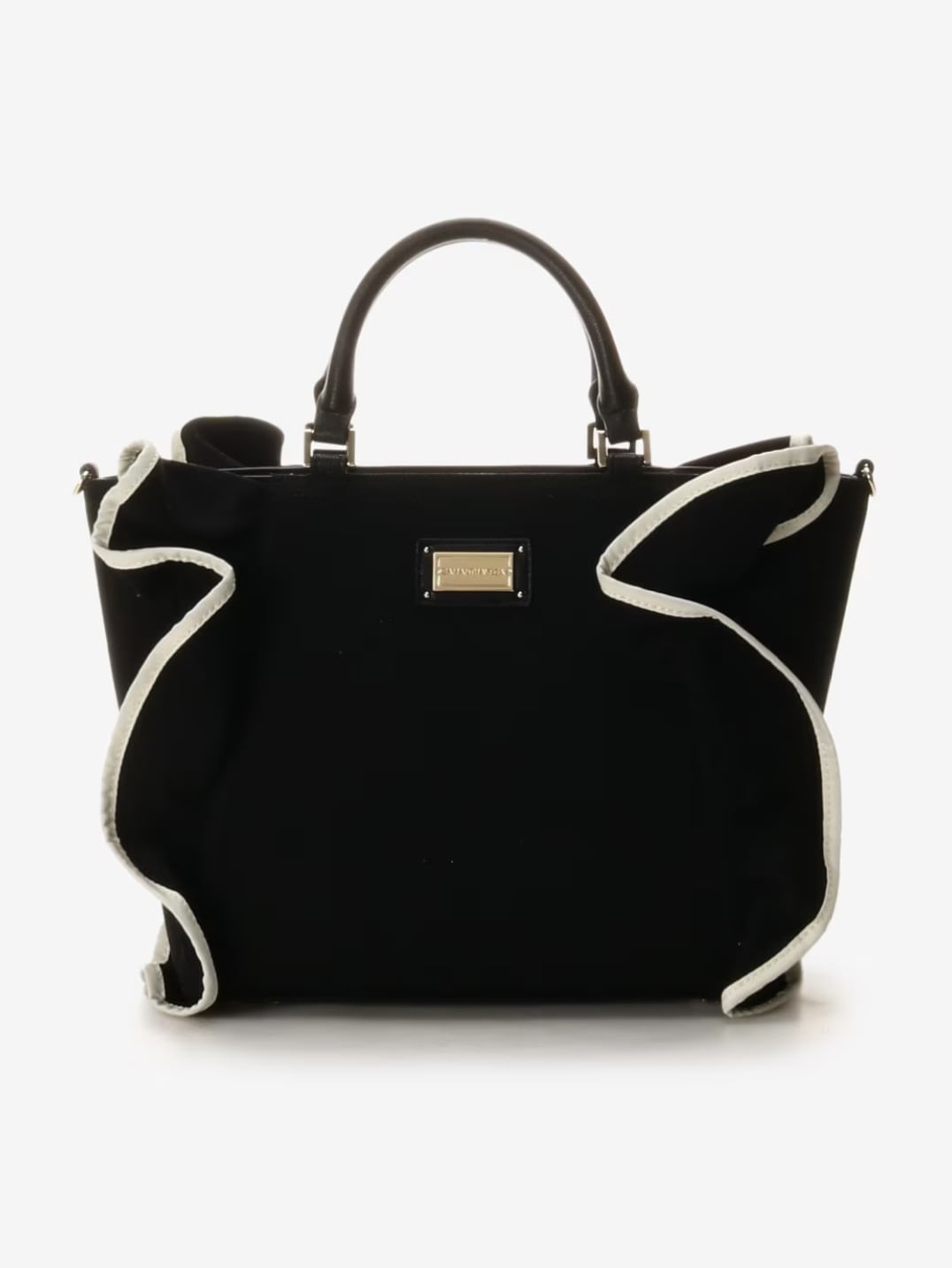 パイピングフリルハンドバッグ（大）【ブラック】 ブラック