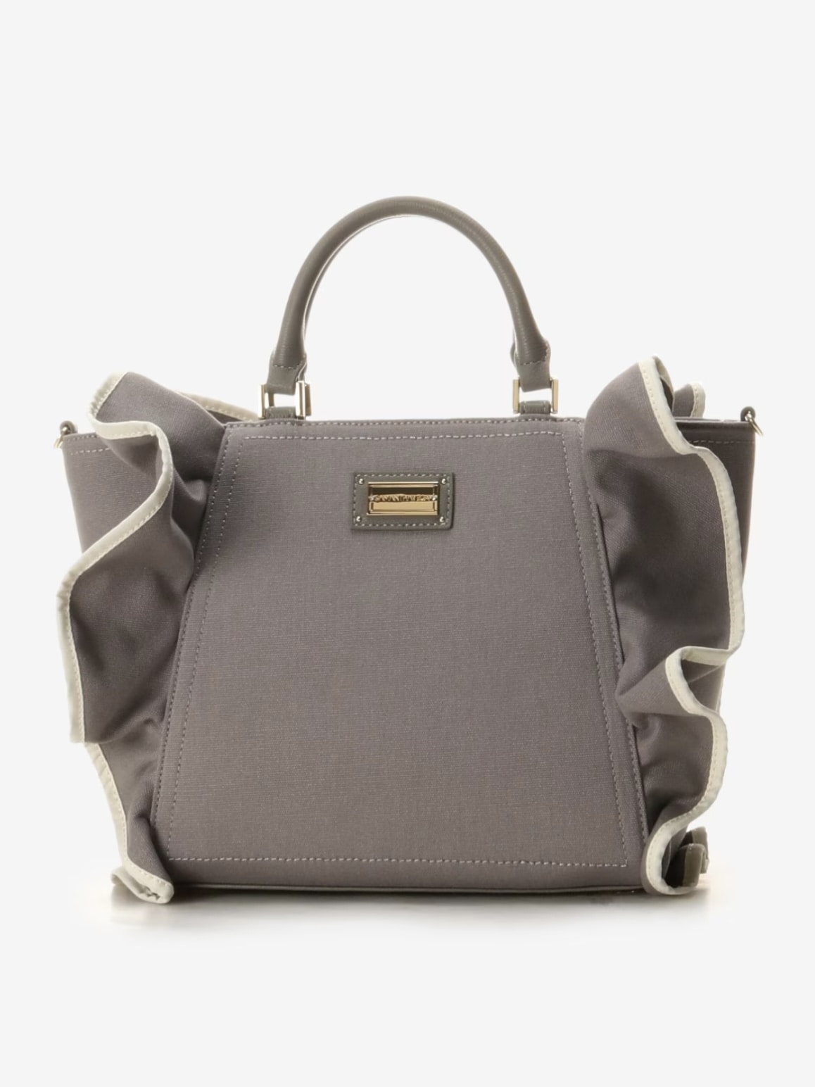 パイピングフリルハンドバッグ（大）【ダークグレー】 ダークグレー