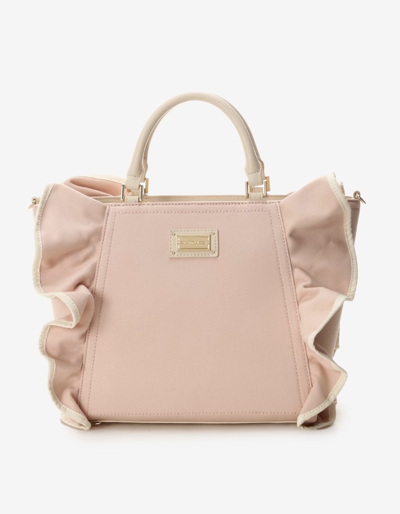 パイピングフリルハンドバッグ（大）【ベビーピンク】 ベビーピンク