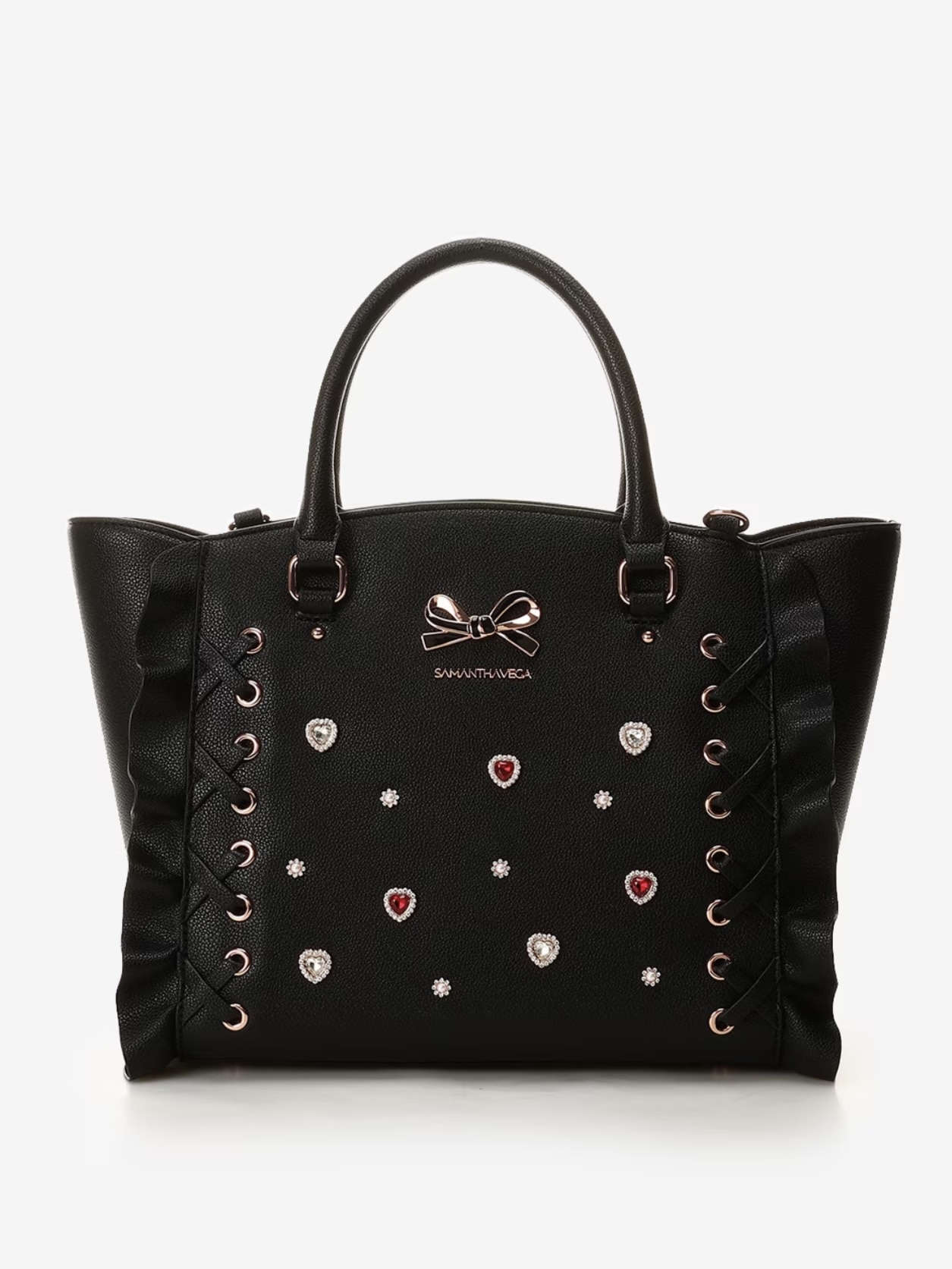 レースアップハートビジューフラッタ―(小)【ブラック】 ブラック