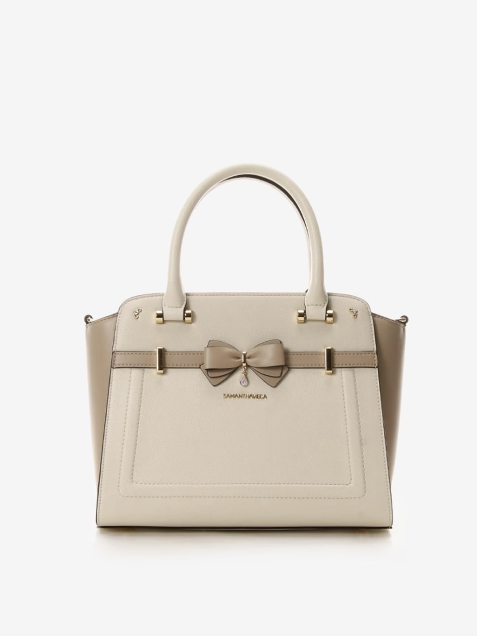 バイカラーアクセントリボンハンドバッグ【オフホワイト】 オフホワイト