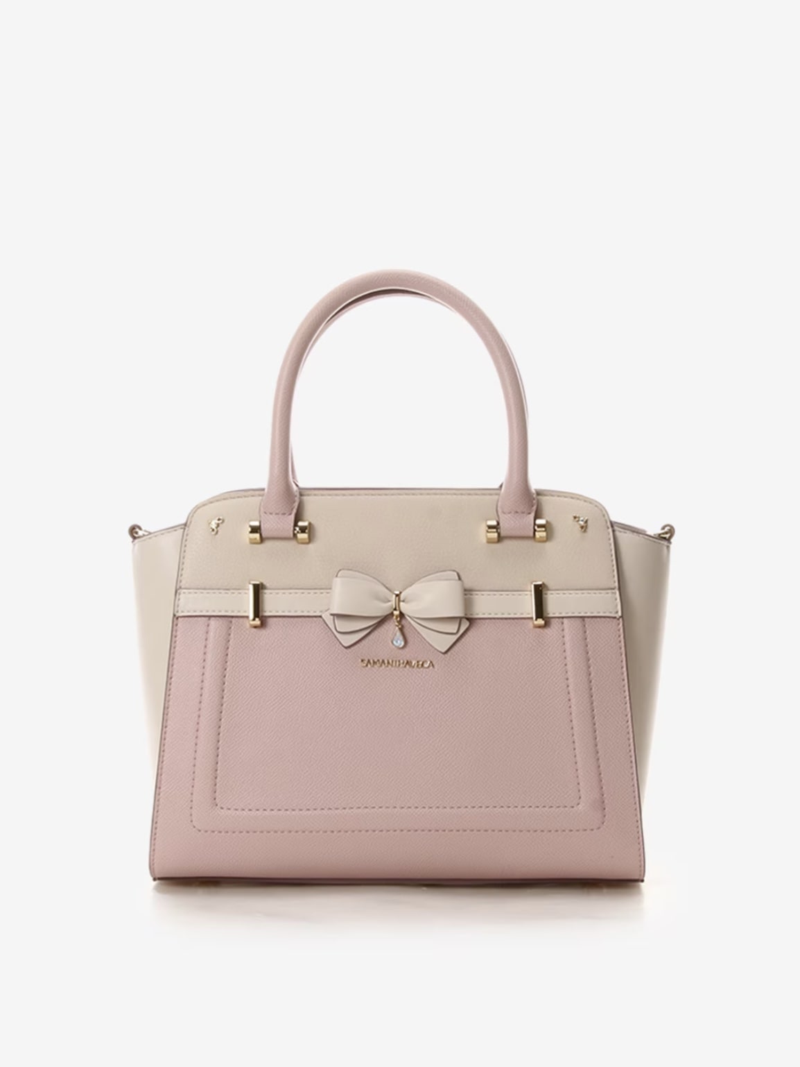 バイカラーアクセントリボンハンドバッグ【ピンク】 ピンク