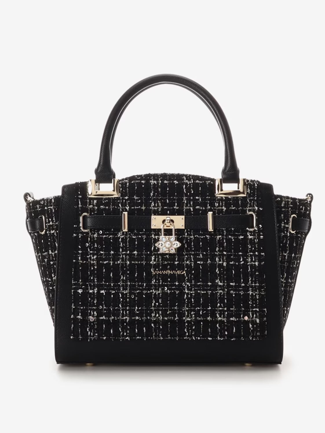 ツイードベルトビジューハンドバッグ【ブラック】 ブラック