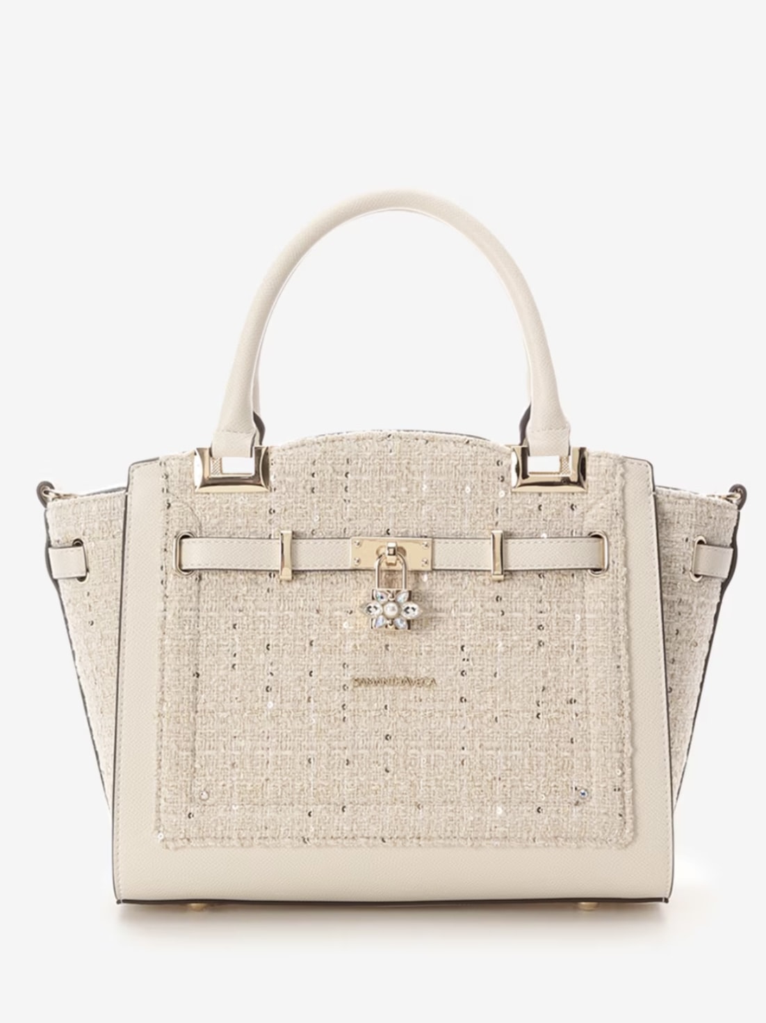 ツイードベルトビジューハンドバッグ【オフホワイト】 オフホワイト