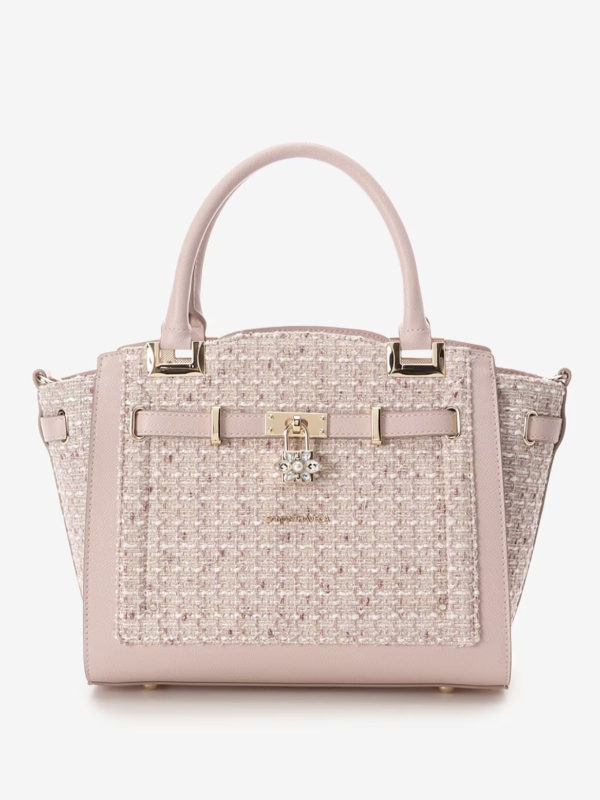 ツイードベルトビジューハンドバッグ【ピンクベージュ】 ピンクベージュ