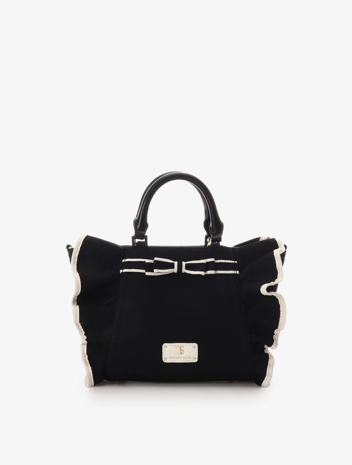 リボンフリルハンドバッグ（小）【ブラック】 ブラック