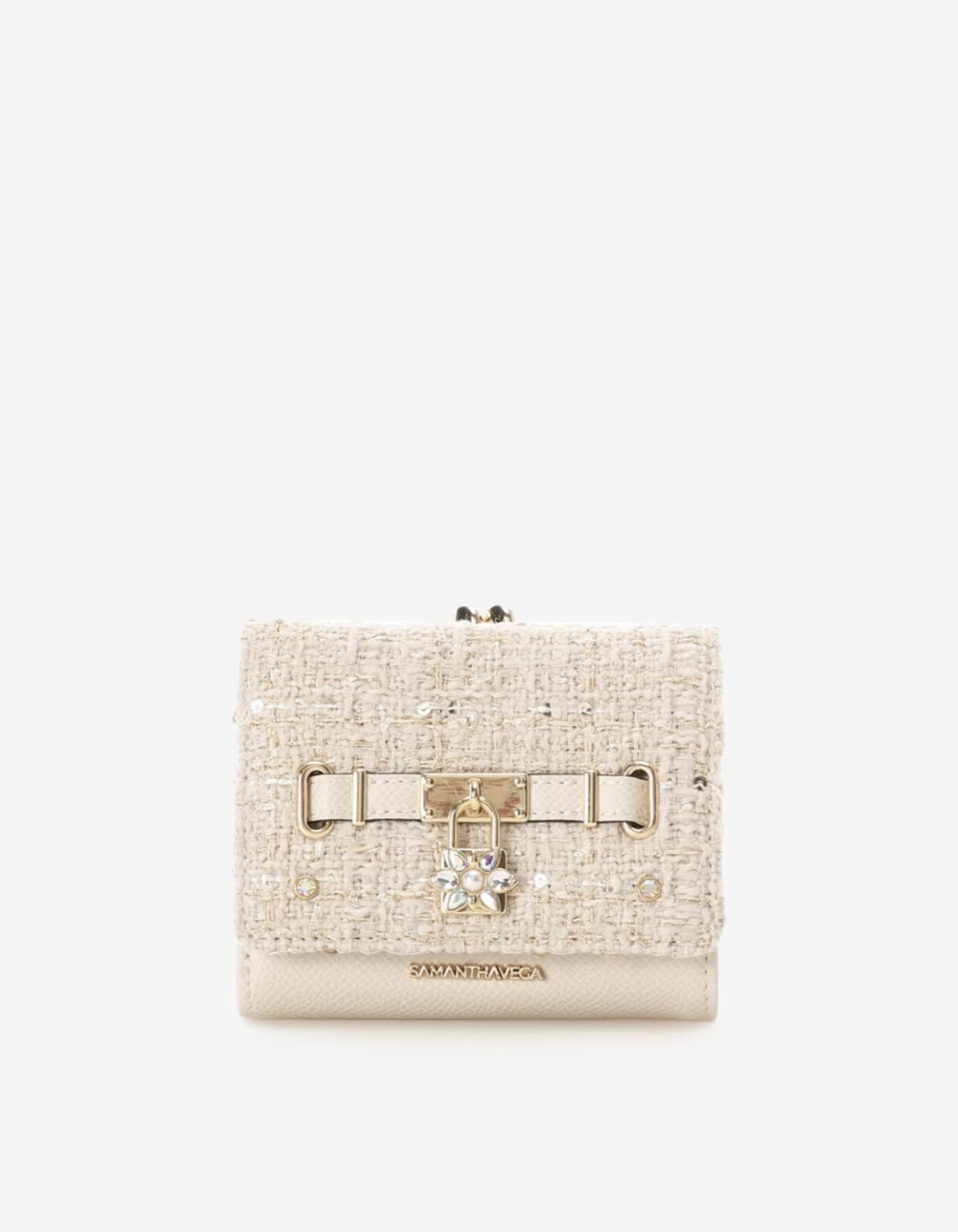 ツイードベルトビジュー折財布【オフホワイト】 オフホワイト