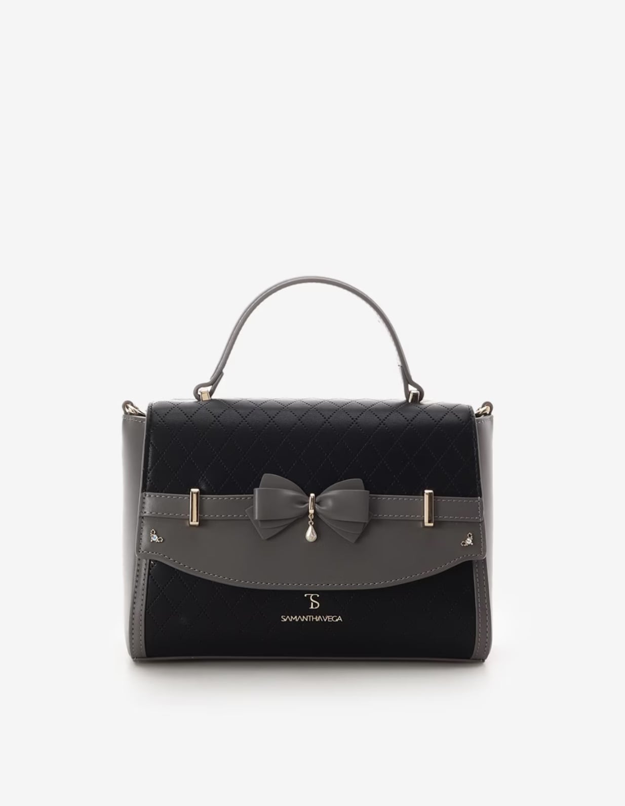 キルティングアクセントリボンショルダーバッグ【ブラック】 ブラック