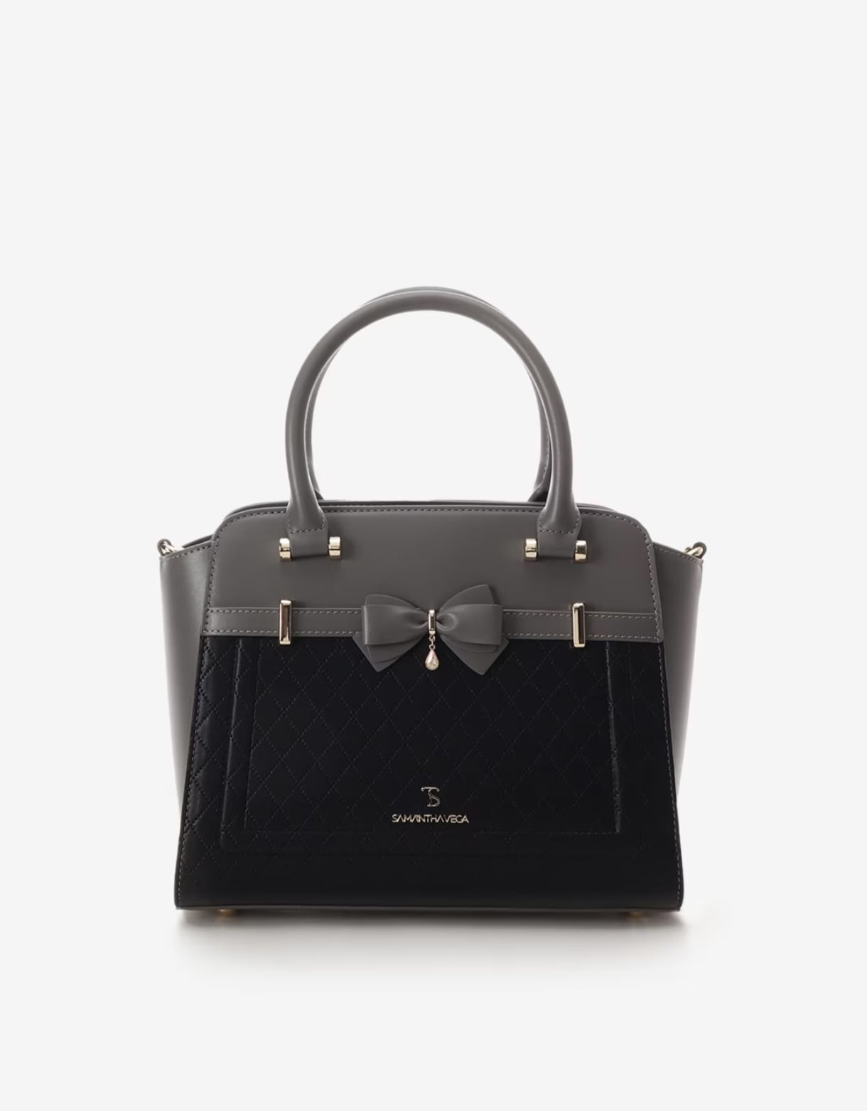 キルティングアクセントリボンハンドバッグ【ブラック】 ブラック