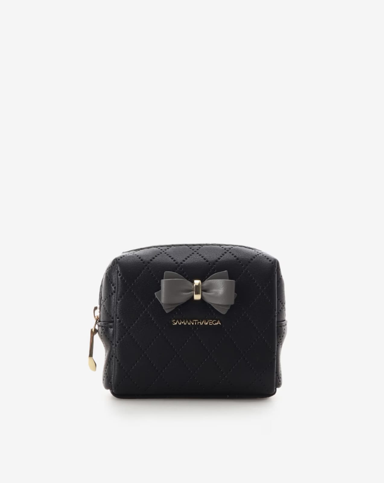 キルティングアクセントリボンミニポーチ【ブラック】 ブラック